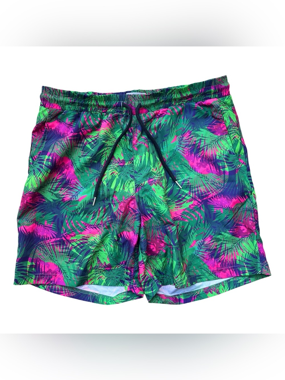 Centro Tropical Palm Print Green & Pink Swim Trunks Men’s L